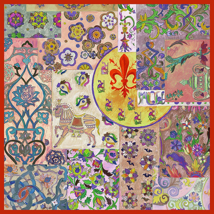 Silk Scarf – World of Colors – Red, 100x100 cm