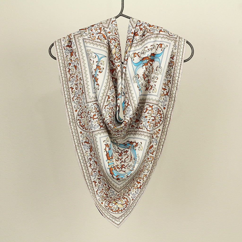 Silk Scarf – Florentine Paper – Beige, 100x100 cm