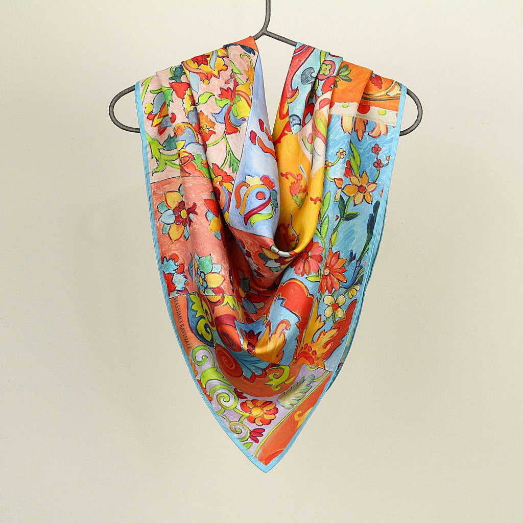 Silk Scarf – World of Colors – Light Blue, 100x100 cm