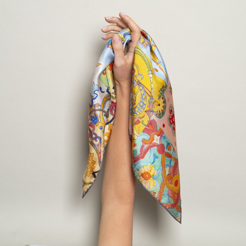 Bandana 100% Silk - World of Colors - Beige