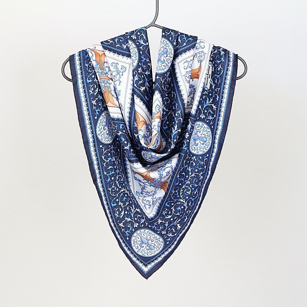 Silk Scarf – Florentine Paper – Navy, 100x100 cm