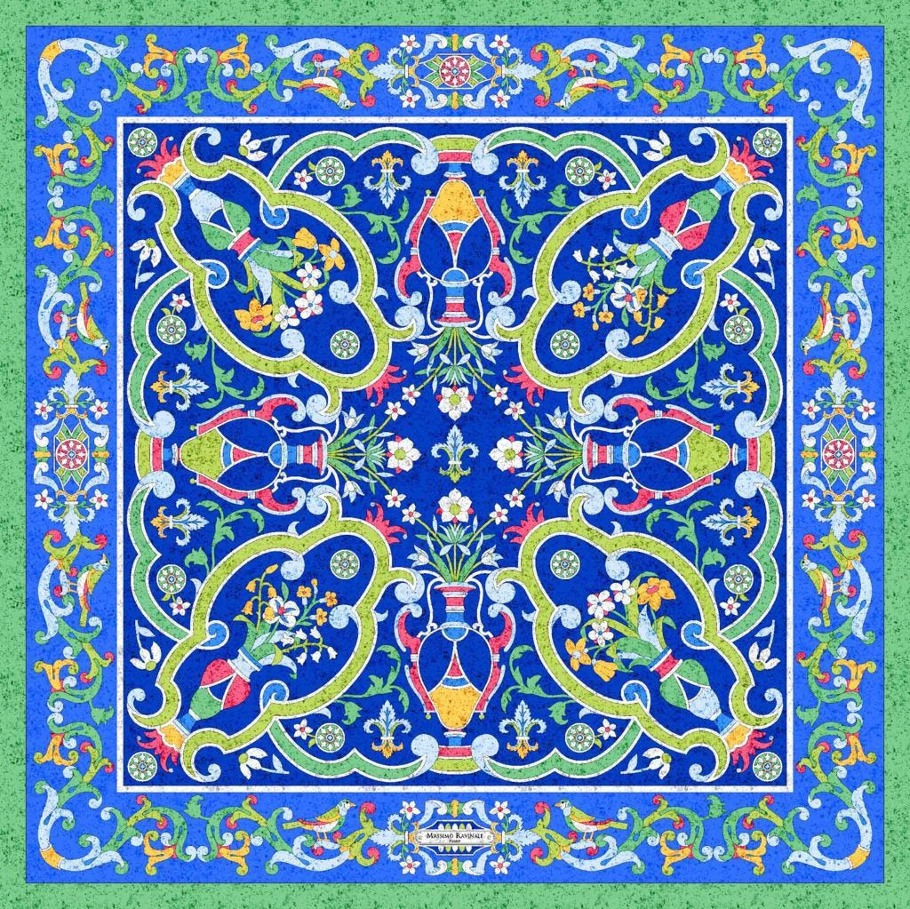 Bandana 100% Silk - Florentine Mosaic - Blue