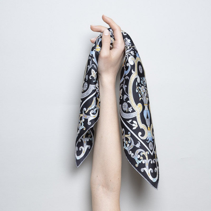 Bandana 100% Silk - Florentine Mosaic - Black