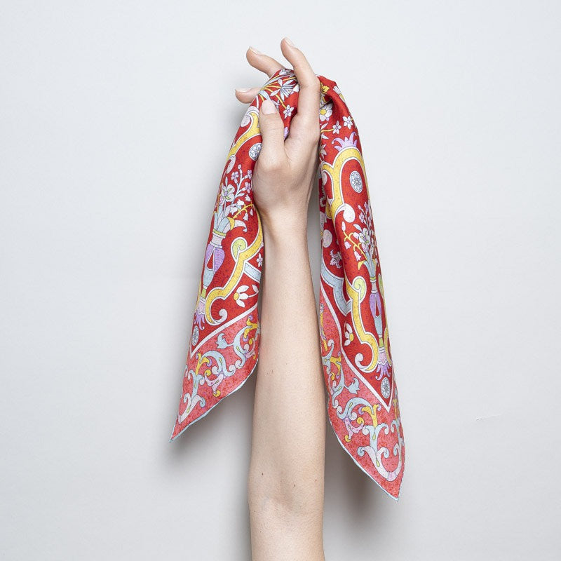 Bandana 100% Silk - Florentine Mosaic - Red