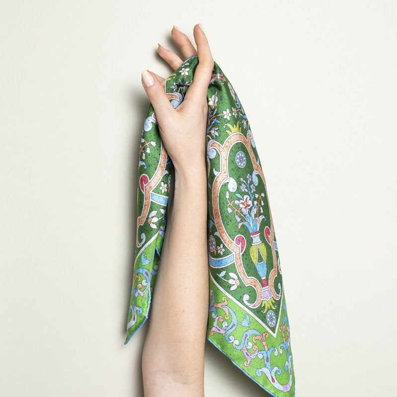 Bandana 100% Silk - Florentine Mosaic - Green