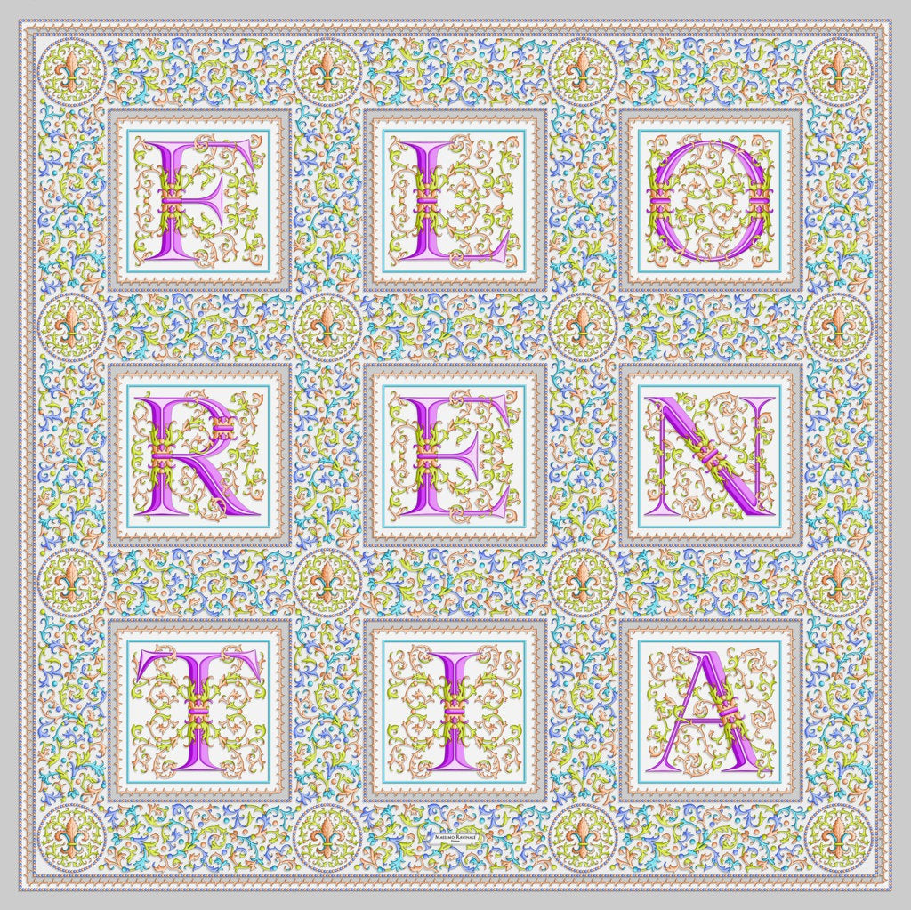 Silk Scarf – Florentine Paper – Grey, 100x100 cm