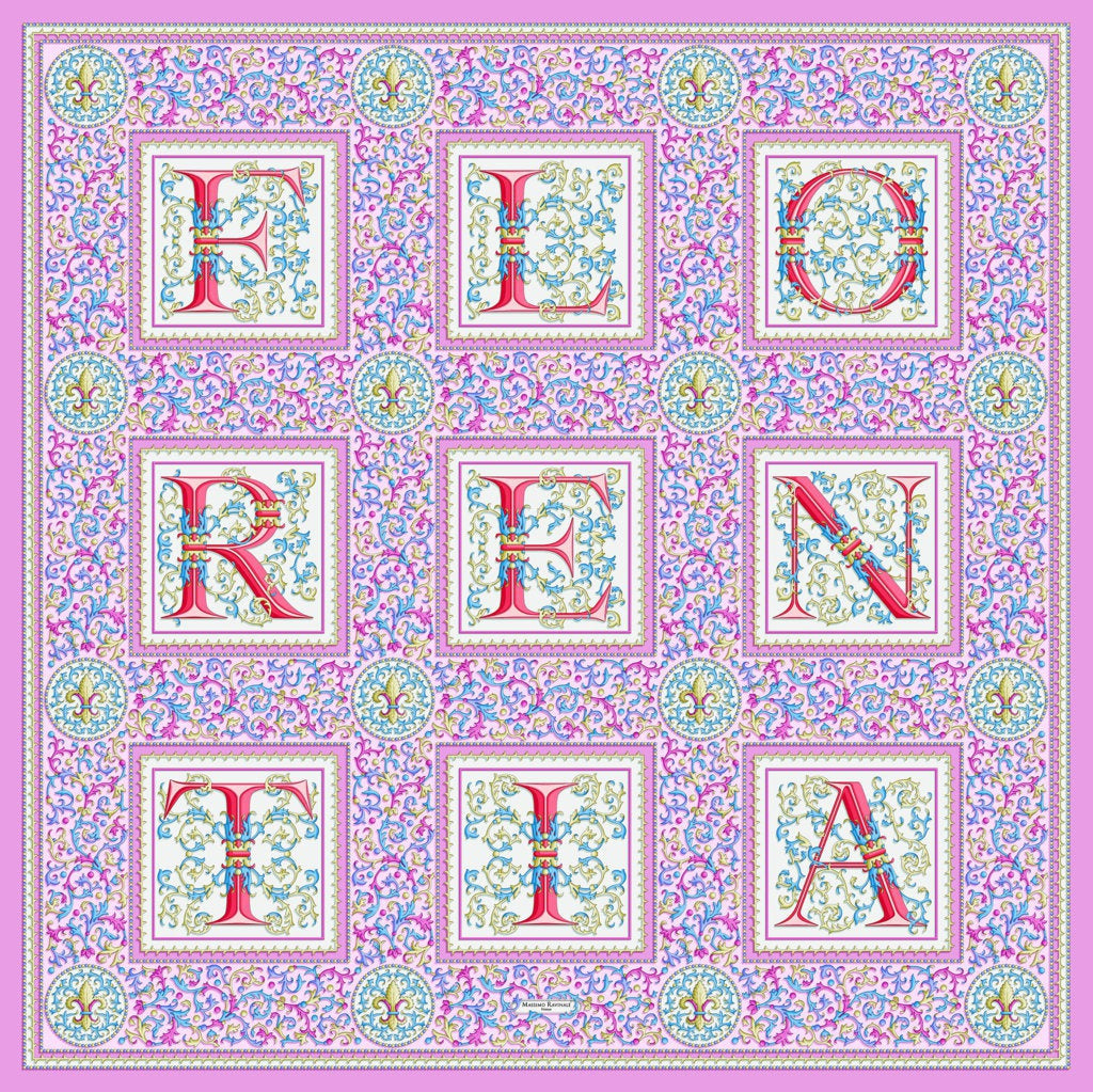 Silk Scarf – Florentine Paper – Pink, 100x100 cm