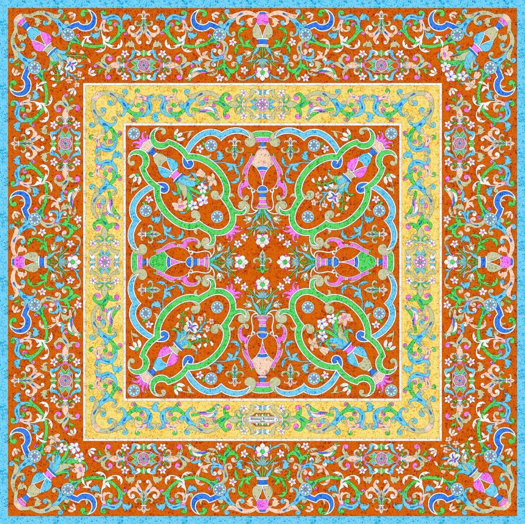 Silk Scarf – Florentine Mosaic – Orange, 100x100 cm