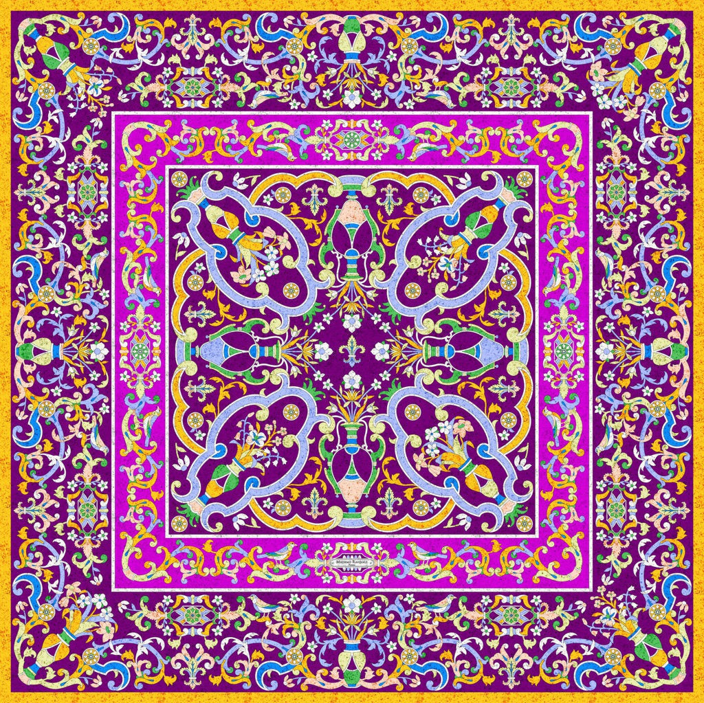 Silk Scarf – Florentine Mosaic – Fuchsia, 100x100 cm