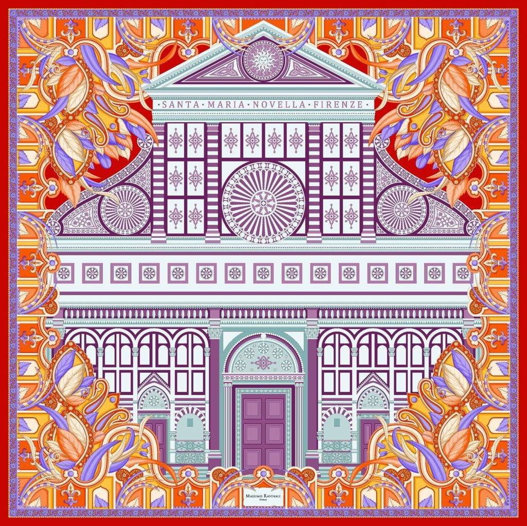 Silk Scarf – Santa Maria Novella – Red, 100x100 cm