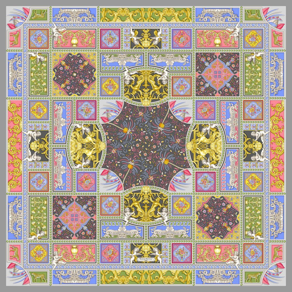 Silk Scarf – Uffizi – Grey, 100x100 cm
