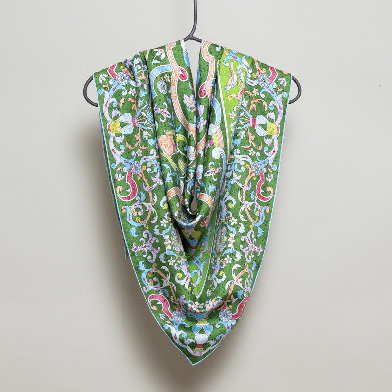 Silk Scarf – Florentine Mosaic – Green, 100x100 cm