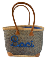 Cestini in rattan intrecciato con scritta ricamata a mano - Blu