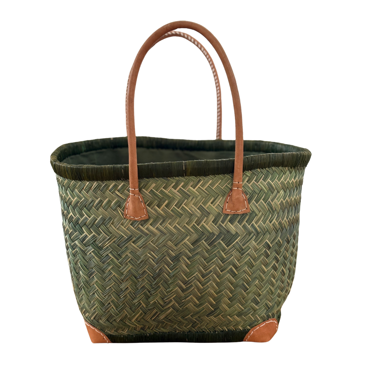 Woven rattan baskets bags with/without ricami - Olive Green