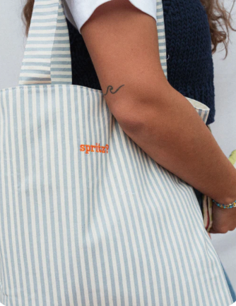 Embroidered Tote Bag - Light Blue Small Stripes