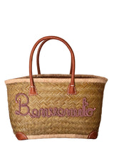 Cestini in rattan intrecciato con scritte ricamate a mano - Naturale