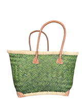 Cestini in rattan intrecciato con scritta ricamata a mano - Verde