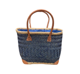 Cestini in rattan intrecciato con scritta ricamata a mano - Blu