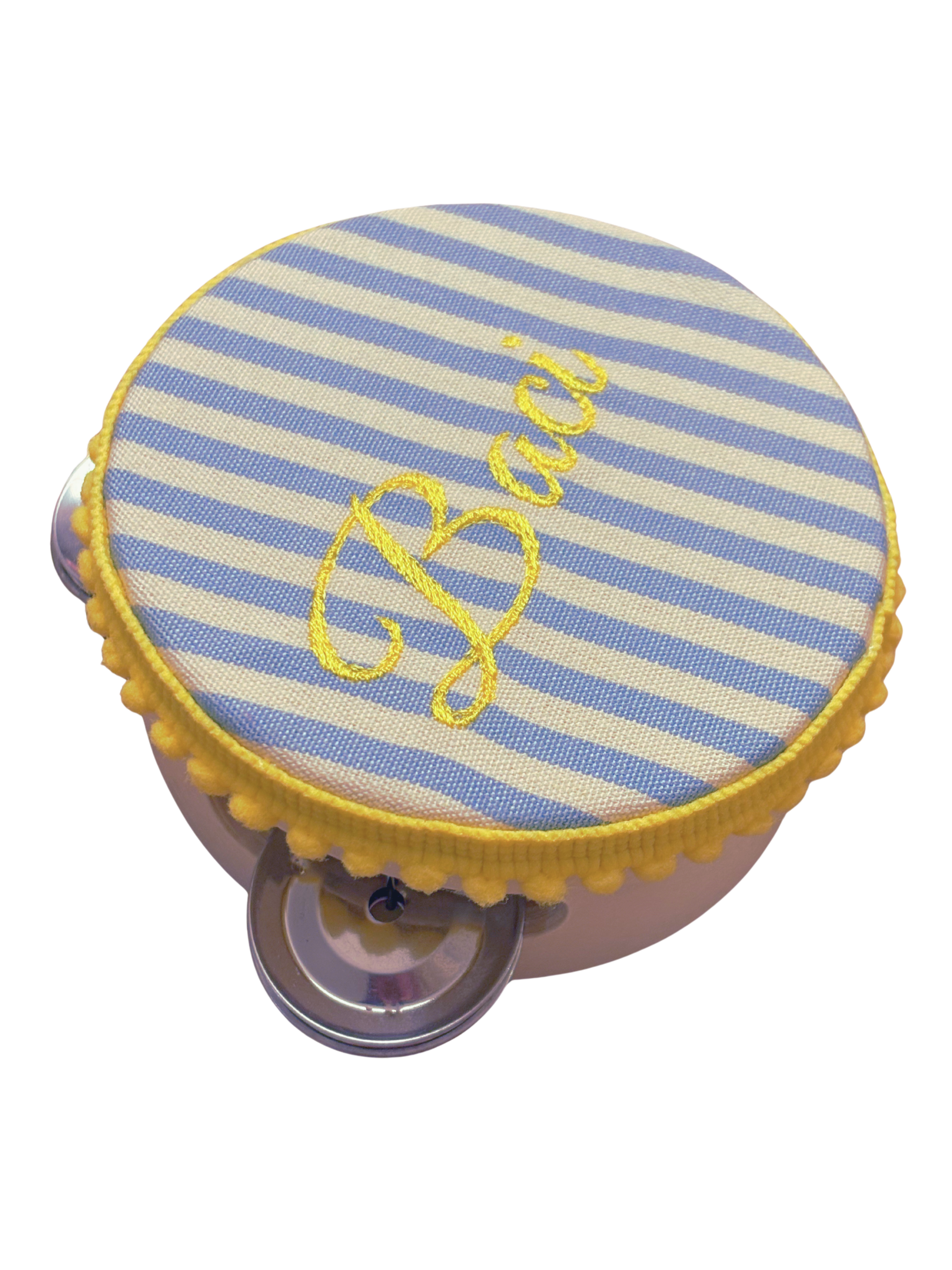Tamburello con tessuto fantasia e ricamo, 10 cm