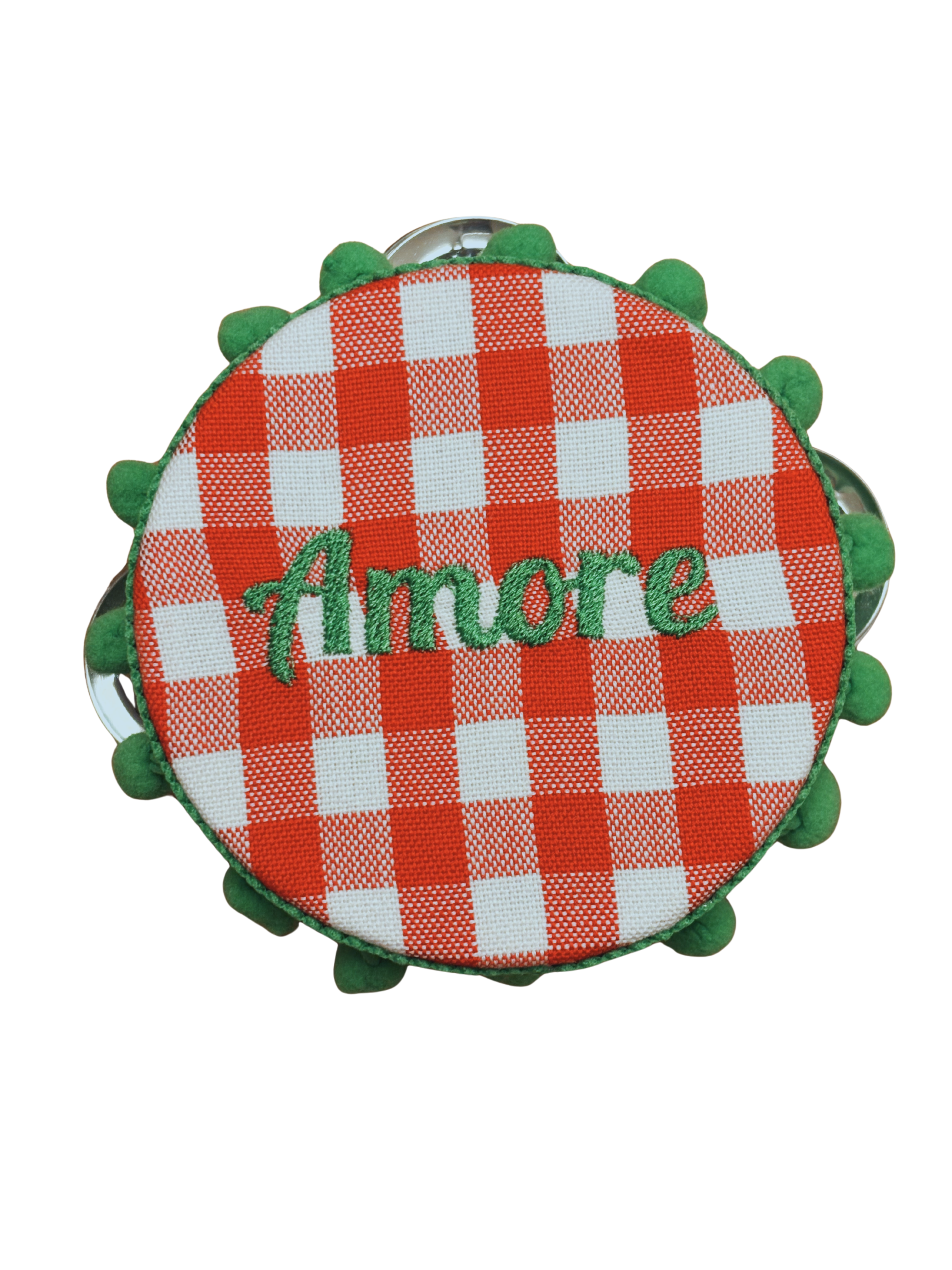 Tamburello con tessuto fantasia e ricamo, 10 cm