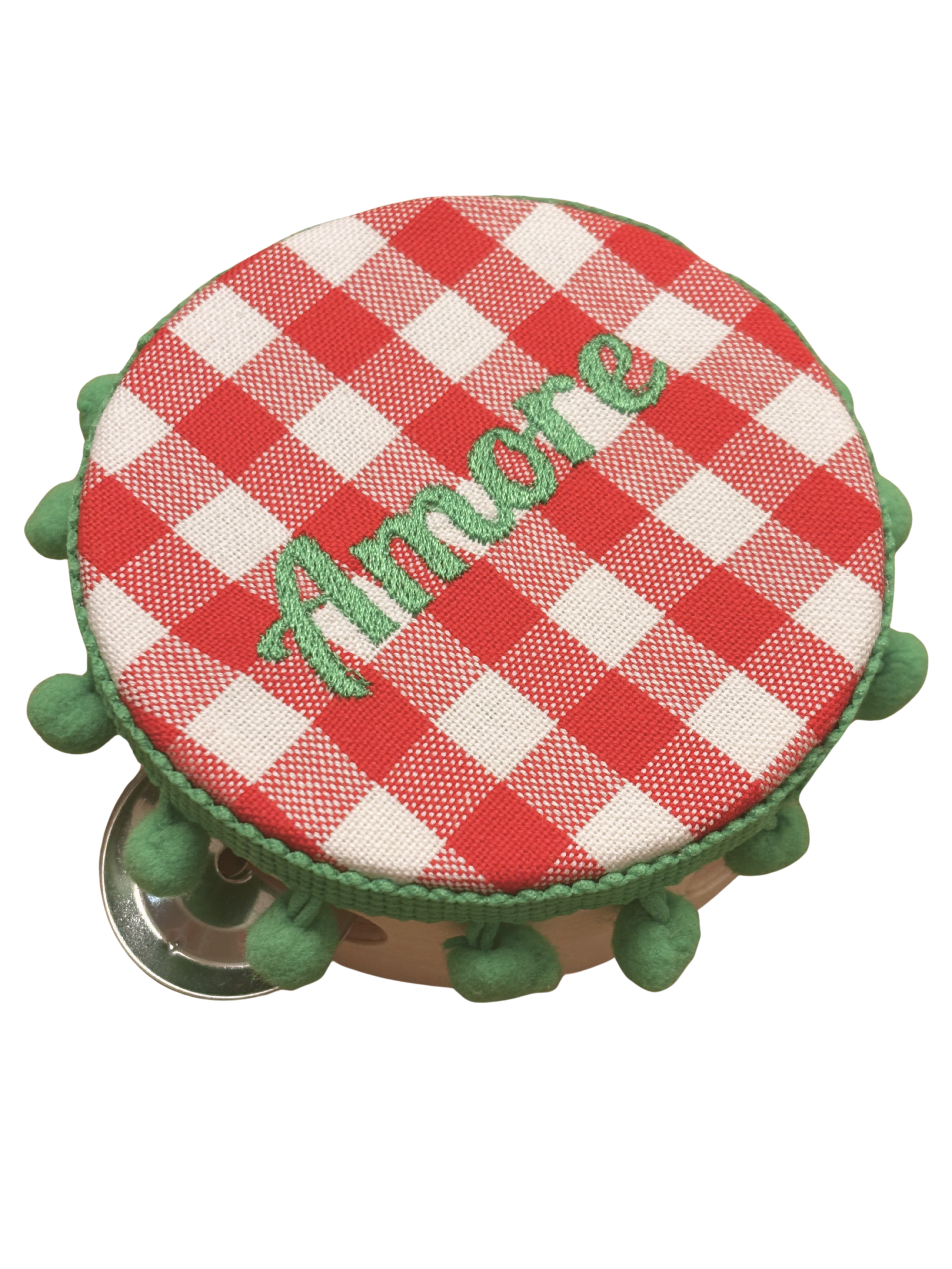 Tamburello con tessuto fantasia e ricamo, 10 cm